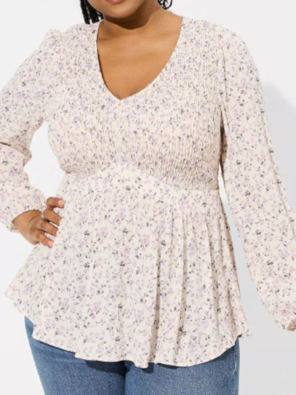 Torrid Babydoll Washable Crinkle Gauze V-Neck Smocked Top Size 1/14-16
